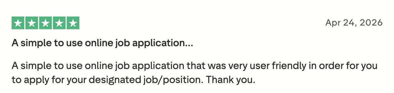 Five star review, 24 April 2026: A simple to use online job application