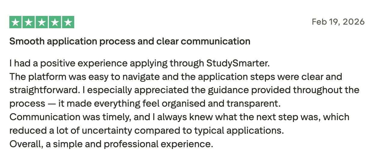 Five star review, 19 February 2026: Smooth application process and clear communication